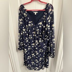 Cato Plus Size 26/28 Blue/Yellow/White Daisy Print Dress
